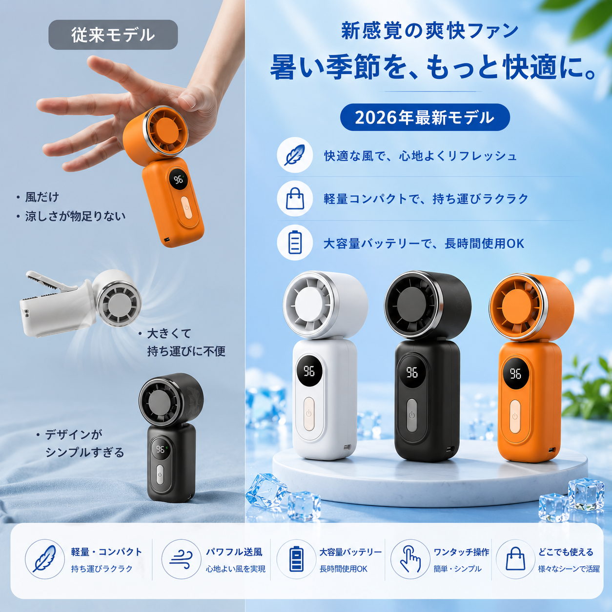 2026最新 ハンディファン 超軽量3WAYモデル